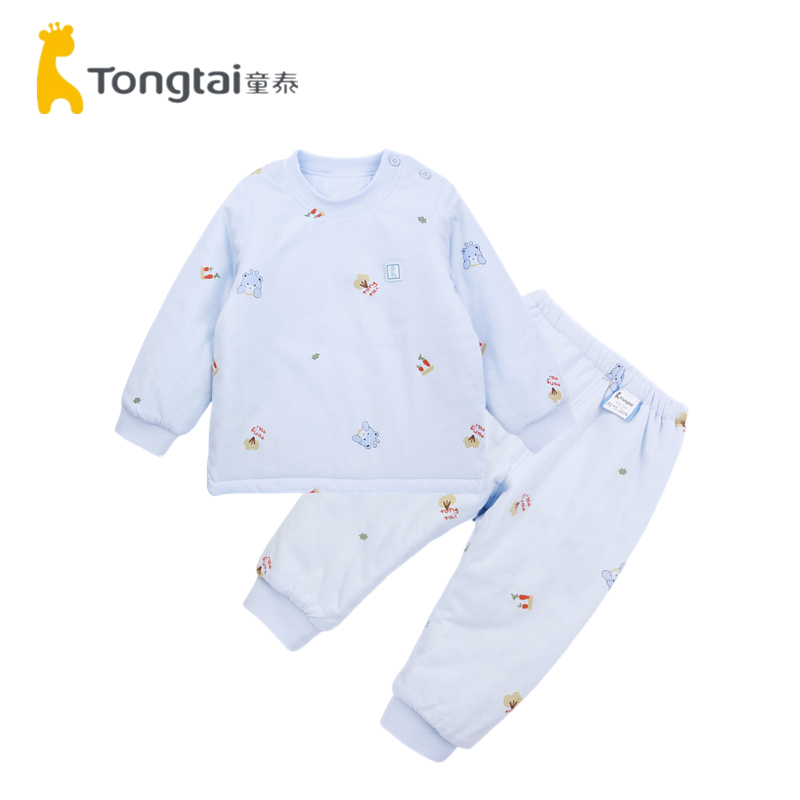 童泰2024宝宝薄棉套装1-4岁男女宝宝圆领保暖100克棉衣裤棉服套装