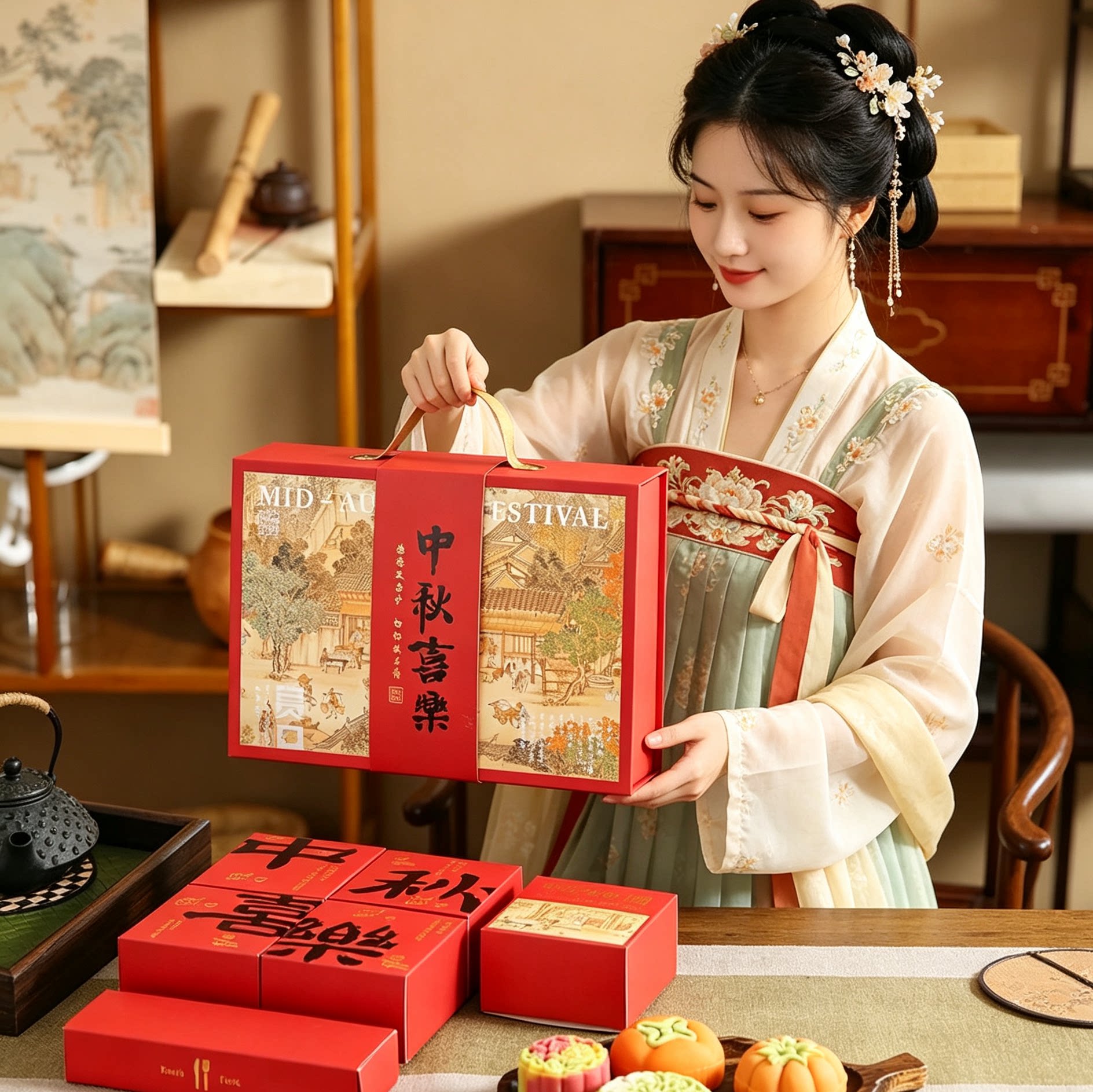 高档中秋创意手提月饼包装盒图片