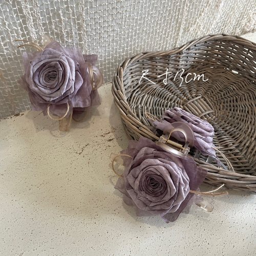 古风氛围感美女温柔紫色大花朵抓夹烧毁玫瑰新中式手作鲨鱼夹发饰