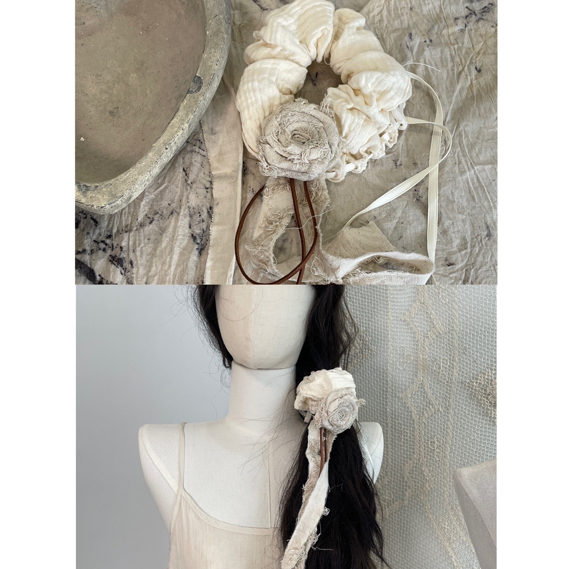 原创流浪风流苏玫瑰花朵温柔发圈布艺手作纯欲森系大肠发饰头绳女