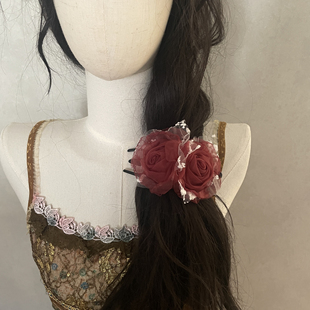 原创手作玫瑰新中式花朵抓夹女温柔复古港风一字夹鸭嘴夹盘发发饰