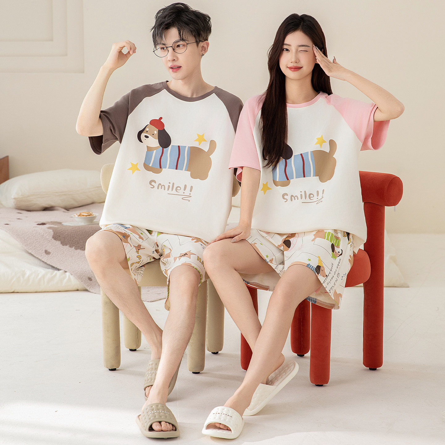 情侣睡衣夏季2025新款纯棉短袖短裤男女士可爱卡通薄款全棉家居服
