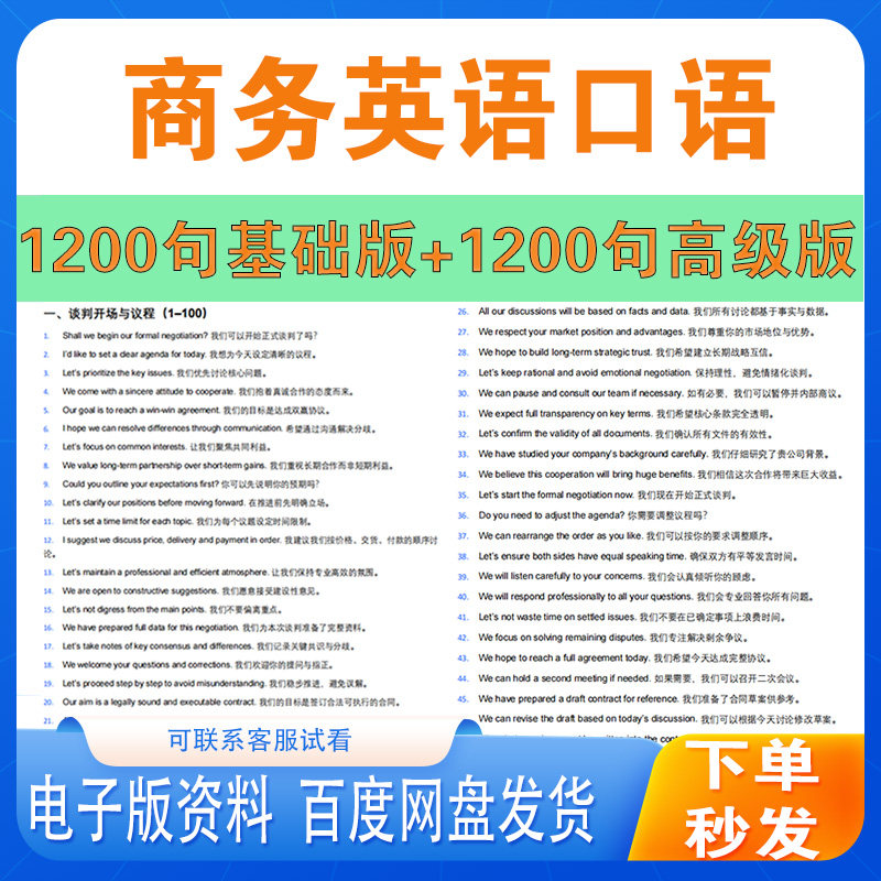2026商务英语口语外贸业务员口语速成职场工作沟通英文句子电子版