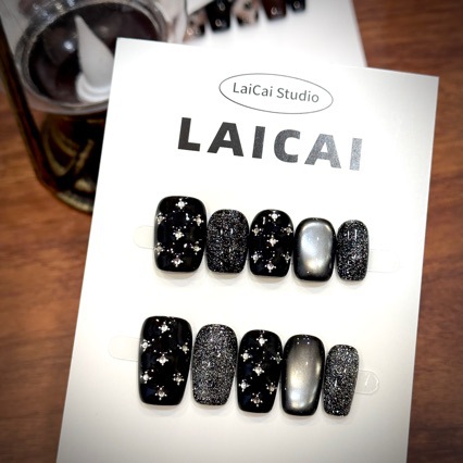 繁星手工穿戴甲小钢珠繁星黑色碎钻猫眼暗黑甜酷风显白