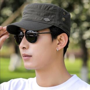 韩版防晒太阳帽新款休闲钓鱼帽男士平顶帽秋季户外出游中年遮阳帽