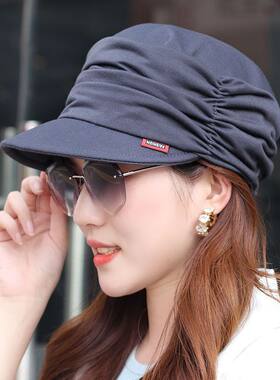 帽子女士韩版春秋季休闲百搭妈妈帽时尚百搭软檐褶皱鸭舌圆顶布帽