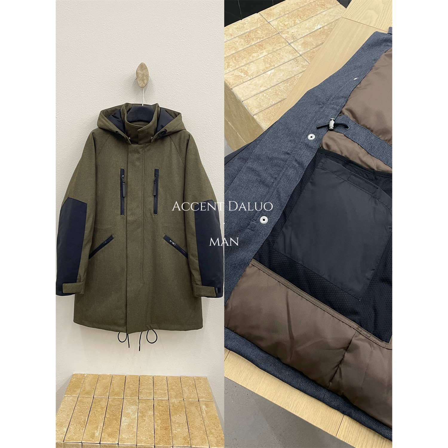 ACCENT DALUO 高端商务通勤连帽中长款鹅绒服男 加厚保暖羽绒派克