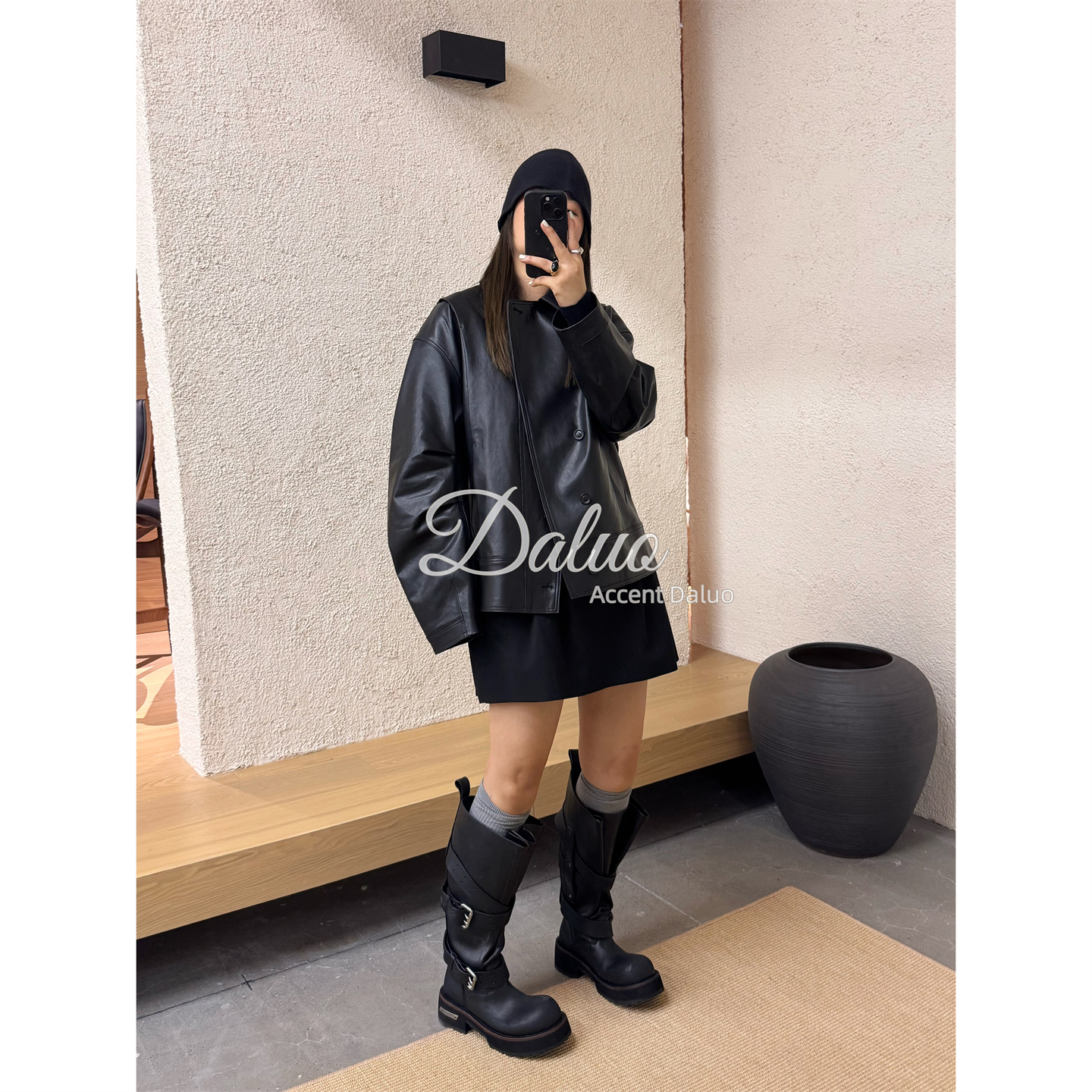 大罗Daluo率性而为 进口绵羊皮经典飞行员式宽松廓形皮衣夹克外套