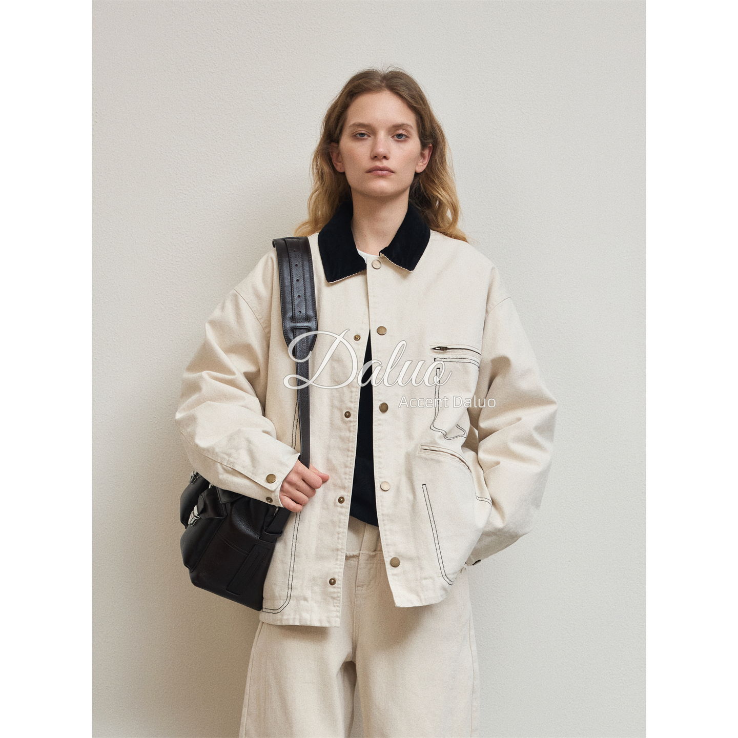 大罗Daluo 帅气中性复古巴恩风重磅水洗纯棉工装鹅绒服夹克外套女