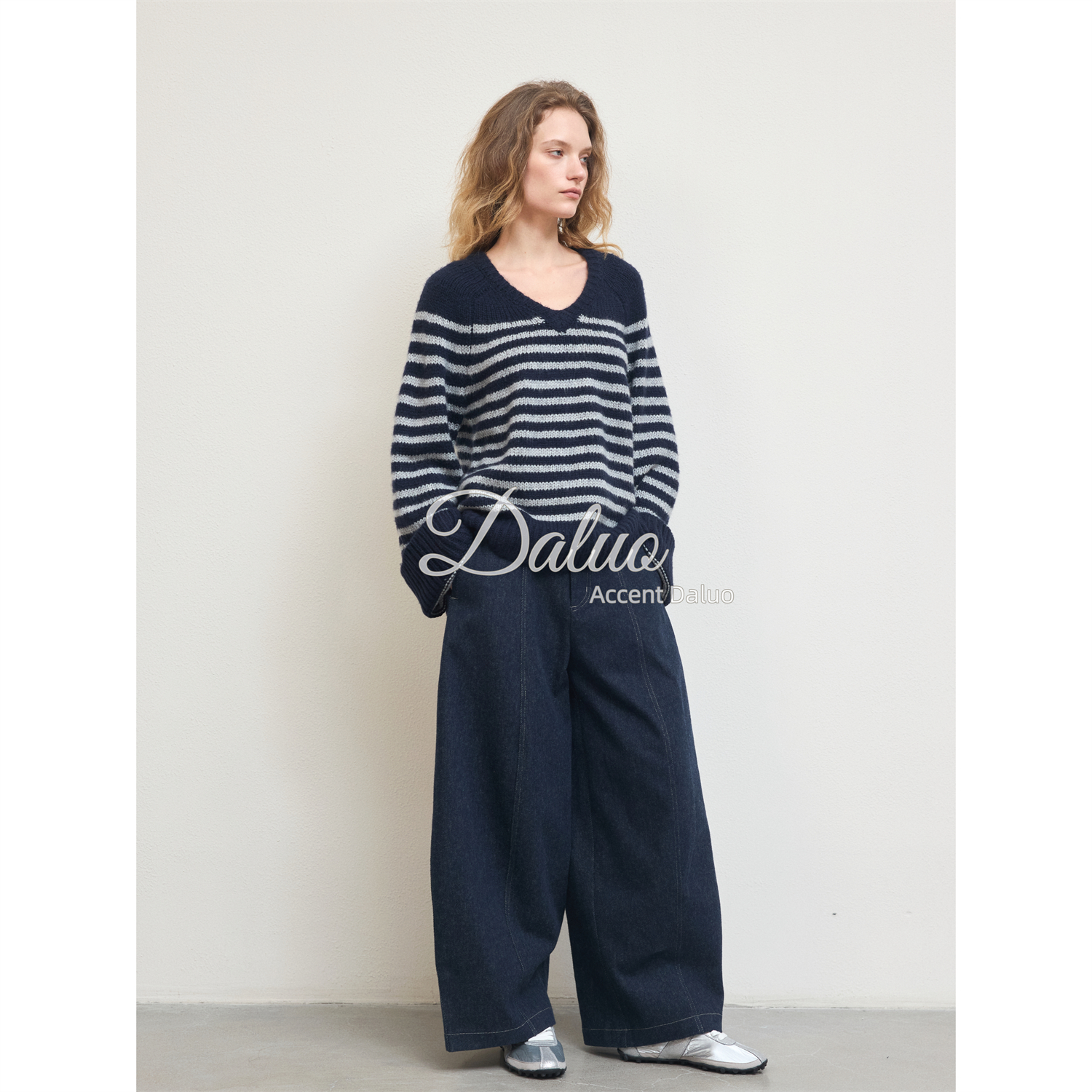 ACCENT DALUO 双面毛绒感仿牛仔棉加厚保暖宽松9分阔腿裤女气球裤