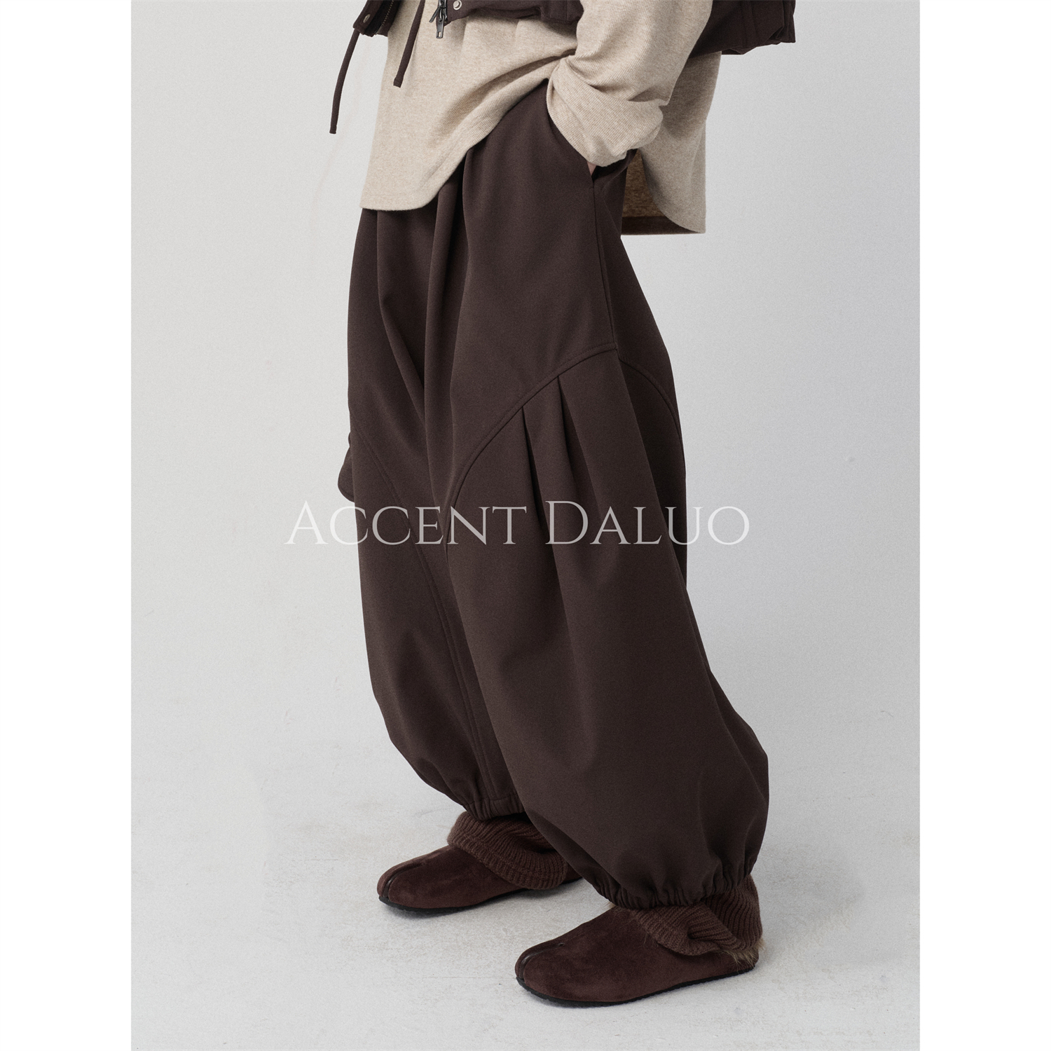 ACCENT DALUO特别有型 深巧色结构立裁挺括加绒保暖阔腿9分灯笼裤