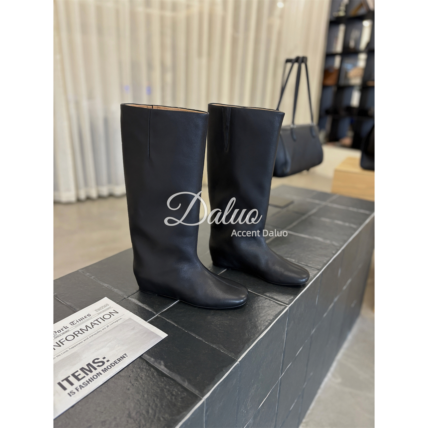 大罗Daluo限量无补 极简高级高端进口小羊皮内增高百搭时髦高筒靴