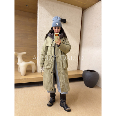 ACCENT DALUO25冬新款两面穿连帽长款羽绒服女风衣老钱风休闲外套