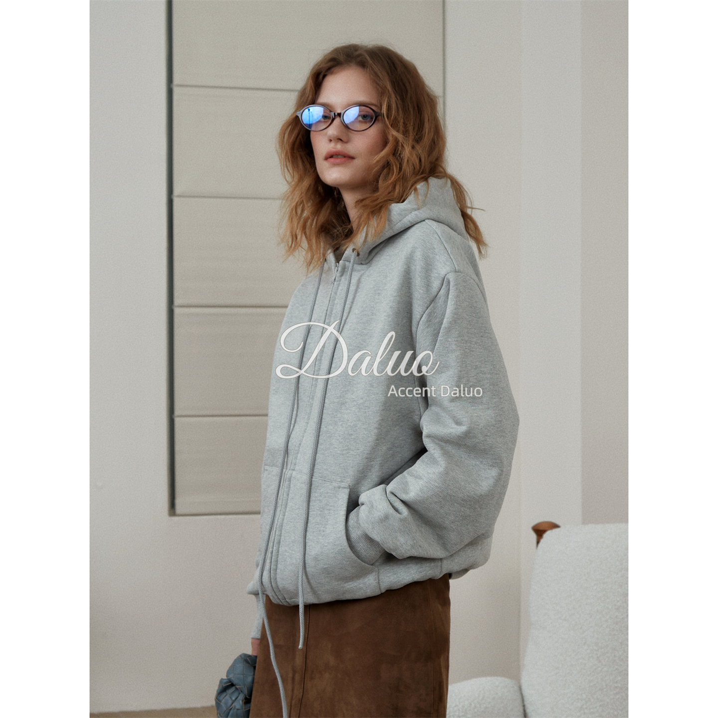 大罗Daluo 重磅加厚纯棉毛圈宽松廓形连帽卫衣女外套 25秋冬新款