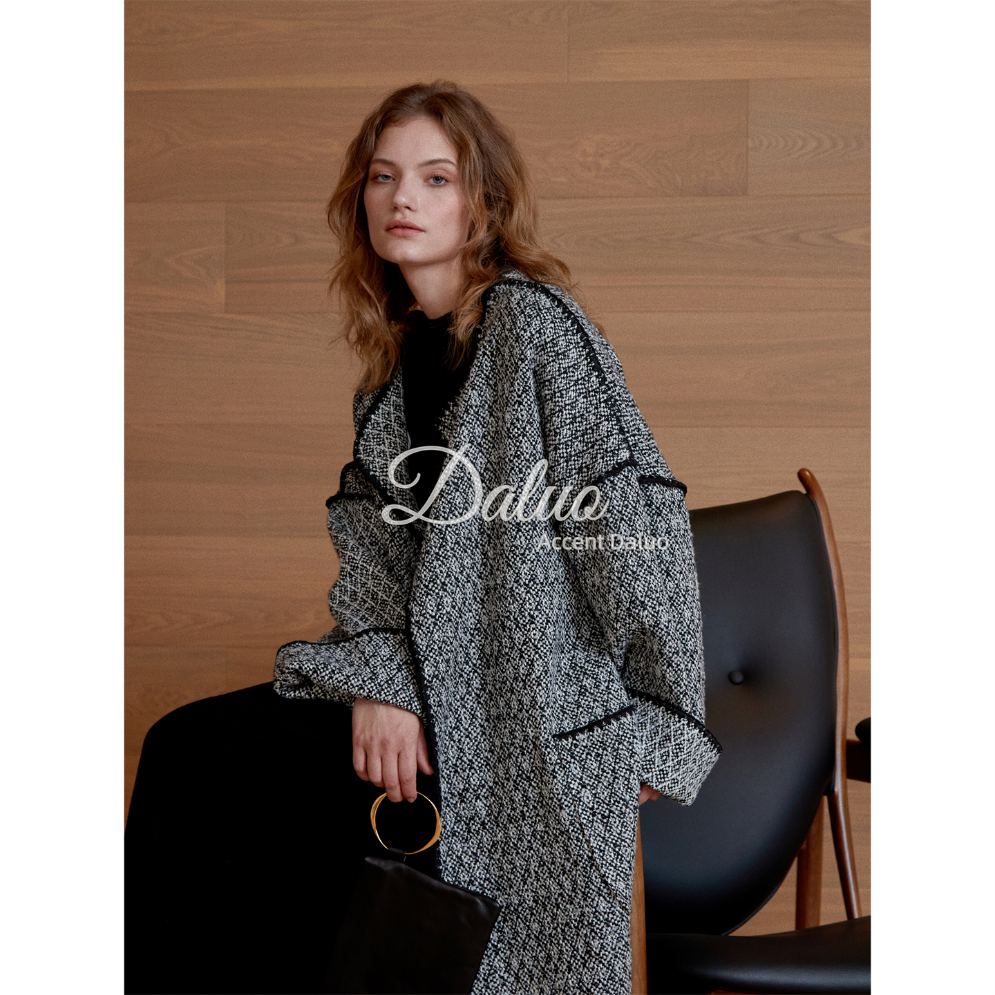ACCENT DALUO25秋冬新款 极简慵懒松弛羊毛混织贝壳绣宽松长外套