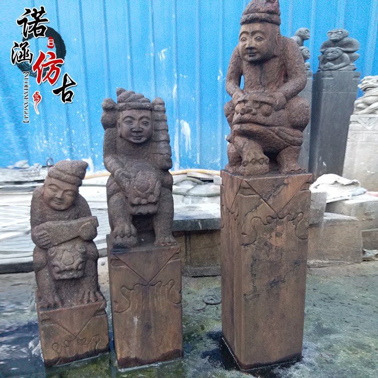 青石仿古胡人栓马桩貔貅狮子拴马柱石雕石柱子动物拴马桩狮子柱