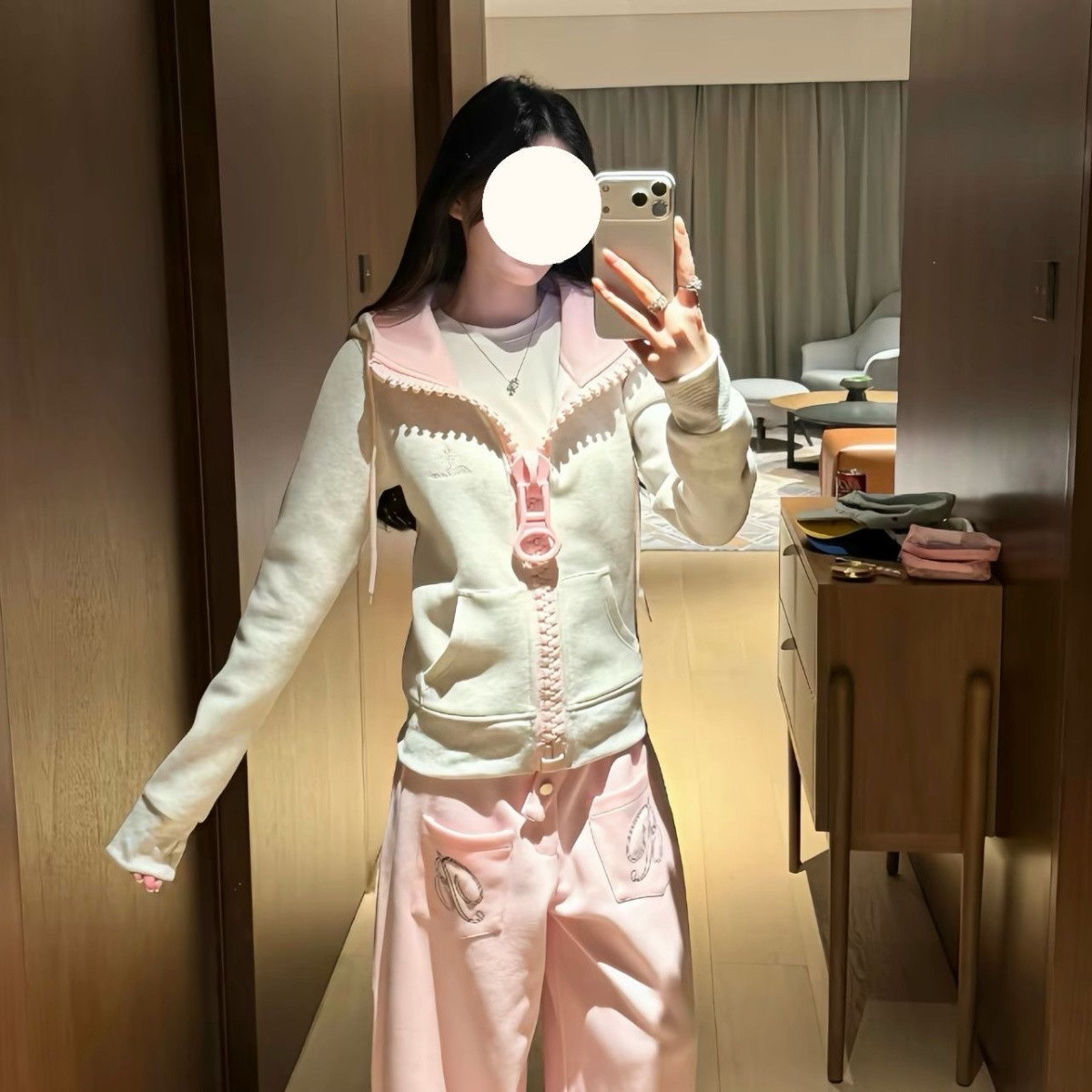 ins秋季新款千禧大拉链美式复古撞色大拉链连帽宽松休闲卫衣外套图片