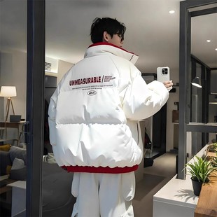 双面穿短款羽绒棉服男生过冬外套加厚保暖面包棉服美式立领棉衣袄