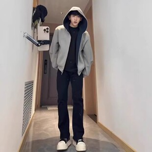 怪兽工作室517弯刀黑牛男款直筒显瘦显腿长直筒微喇牛仔裤子百搭