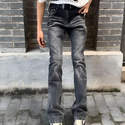 纪璇现货cleanfit黑牛压皱美式水洗微喇牛仔裤黑牛1.0情侣长裤潮