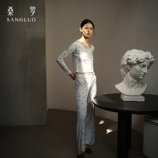 桑罗深睡真丝睡衣套装桑蚕丝明星同款女家居服2026年秋冬新款