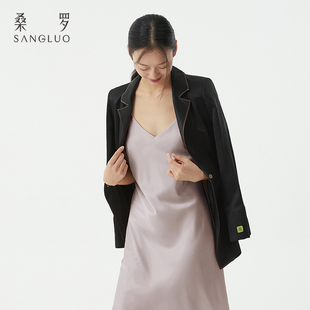 女柔软休闲简约100%桑蚕丝外套可外穿通勤 桑罗真丝西装 经典 百搭