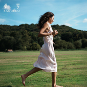 樱落 桑罗优雅系带真丝吊带连衣裙100%桑蚕丝女V领设计度假长裙