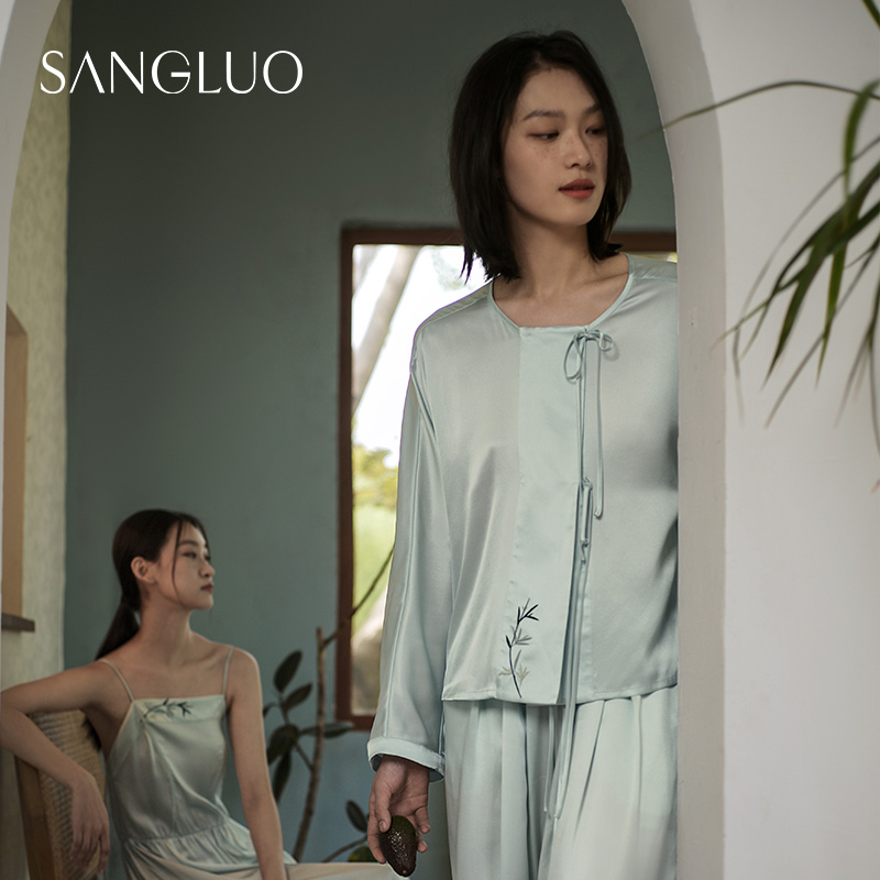 38节礼物送妈妈』禅.桑罗抑菌真丝睡衣套装女中式蚕丝家居服春夏