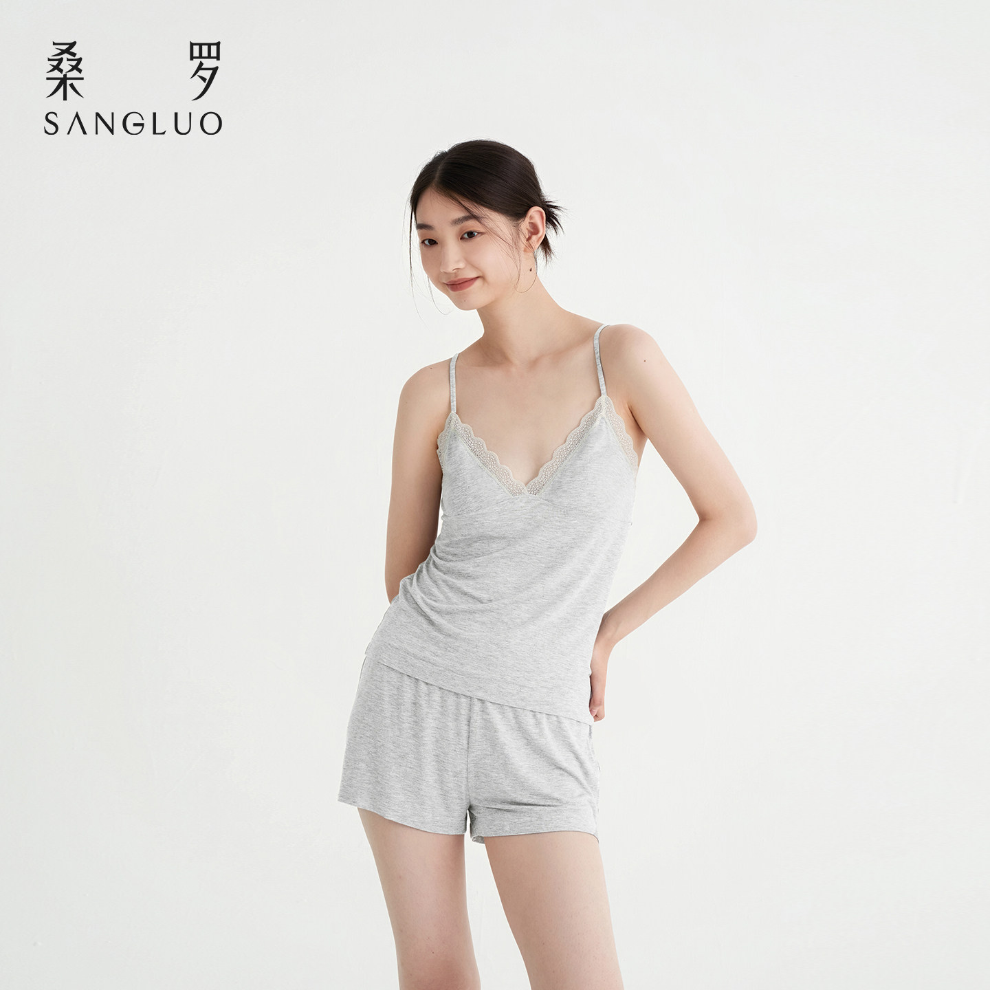 贴身裸感』桑罗吊带短裤无痕打底套装防凸点免穿文胸蕾丝拼接设计,女士内衣/男士内衣/家居服,睡衣/家居服套装,淘宝优惠券,粉丝福利购,淘宝优惠卷