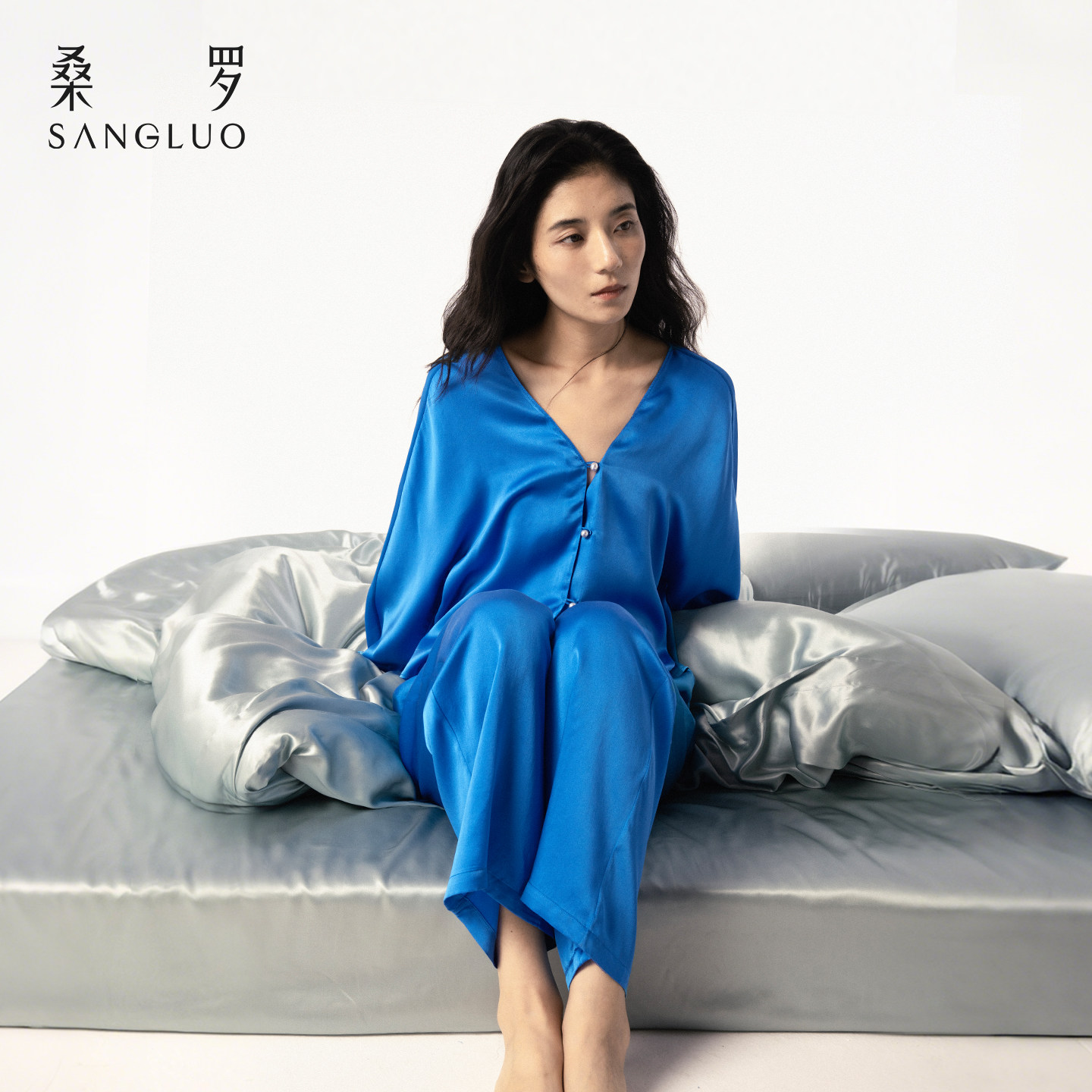 矿石蓝』桑罗仿珍珠扣真丝睡衣套装100%桑蚕丝纯色简约女款家居服,女士内衣/男士内衣/家居服,睡衣/家居服套装,淘宝优惠券,粉丝福利购,淘宝优惠卷