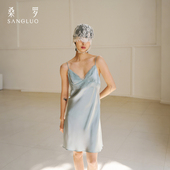 真丝性感吊带裙 收腰25年春夏新品 桑罗法式 蕾丝拼接吊带裙女短款