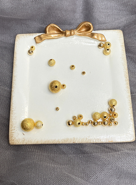 手工diy微钩24K包金色磨砂面14k光面圆珠子首饰品配件散珠保色金