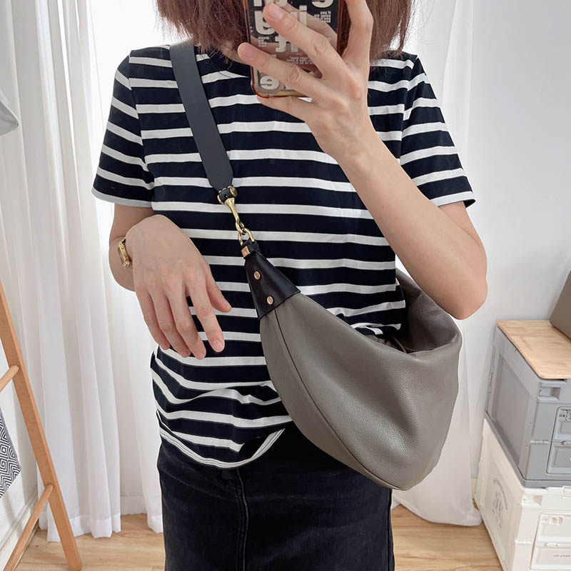 复古时尚真皮女包~休闲百搭头层牛皮单肩斜挎包软皮大容量饺子包