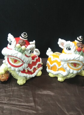 石湾公仔陶瓷人物摆件工艺品家居简约客厅桌面装饰舞狮升平送礼