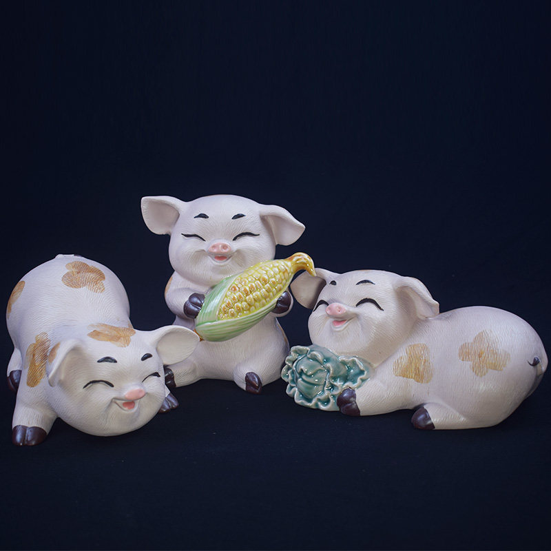 吉祥三宝猪可爱福猪 陶瓷工艺品装饰摆件