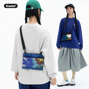 FREEIN原创设计几何拼色印花斜挎包街头潮流男女手机包轻便信封包
