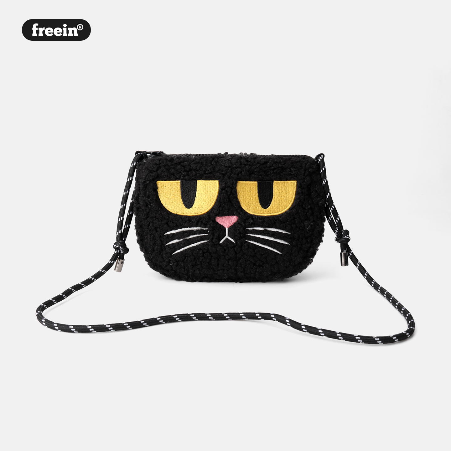 FREEIN原创毛绒斜挎包猫咪刺绣手机包秋冬百搭轻便大容量可爱挎包