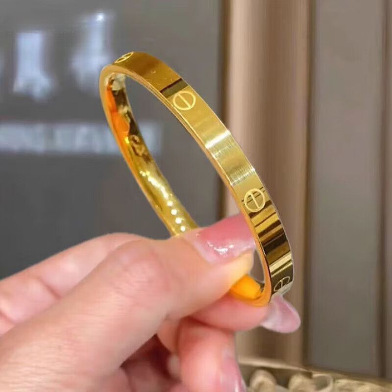 一字纹黄金手镯999足金包银手环不褪色真金镯子首饰送女友