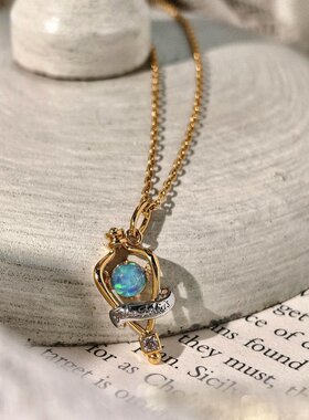 小巧个性欧泊镶嵌福灵剂项链