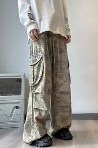 高街迷彩工装束脚牛仔裤女潮洋气时尚夏季高腰宽松阔腿裤NK781P55图片