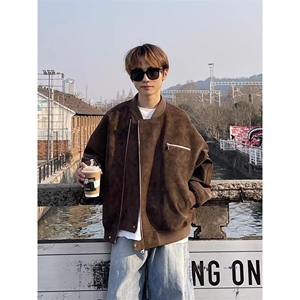 美拉德水洗皮衣外套男女款秋季美式覆古潮流机车夹克男JK803P58，男装皮衣，星座1013-2