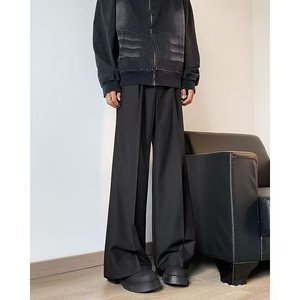 显瘦小西裤男士免烫阔腿宽松坠感直筒轻熟风微喇叭西装裤XK320P45