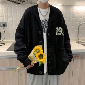 秋季男士青少年港风纯色毛衣宽松外套开衫中长款针织衫潮 M605P58图片