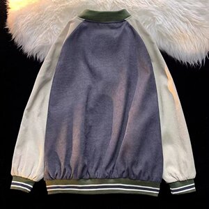 美式复古棒球服外套宽松灯芯绒双层百搭休闲情侣夹克上衣JK97P35图片