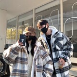 假两件格纹外套男款秋冬季潮加厚保暖复古毛呢连帽棉衣F736P88，男装毛呢大衣，星座1013-2