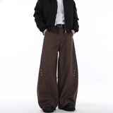 美式黑色解构弯刀西裤男女铆钉小众高级休闲垂坠阔腿裤子XK331P55，男装西裤，星座1013-2