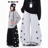 复古撞色星星弯刀卫裤男女爵士舞宽松阔腿裤休闲裤设计感K8117P50，男装休闲裤，星座1013-2