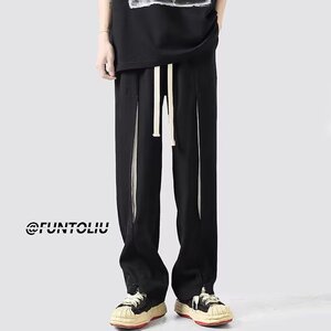 秋季港风男士青少年宽松休闲长裤个性时尚西裤哈伦裤潮K221P40,黑绿撞色鞋搭配图片
