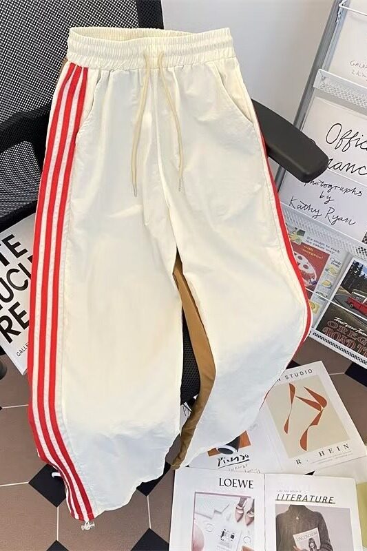常规速干裤男生夏季新款侧边条宽松型潮中腰青少年运动裤K605P40,男装休闲裤,星座1013-2