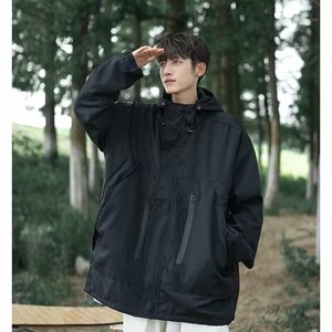休闲风连帽春季夹克男大码宽松防风外套百搭工装冲锋衣JK181P35图片